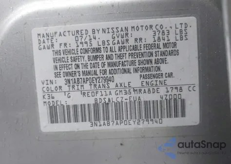 2014 Nissan Sentra S from USA, damaged, VIN 3N1AB7AP0EY279940